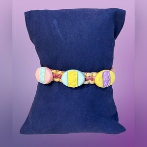 Easter Egg Bracelet; pastels, multi-color background, pink; adjustable; prize